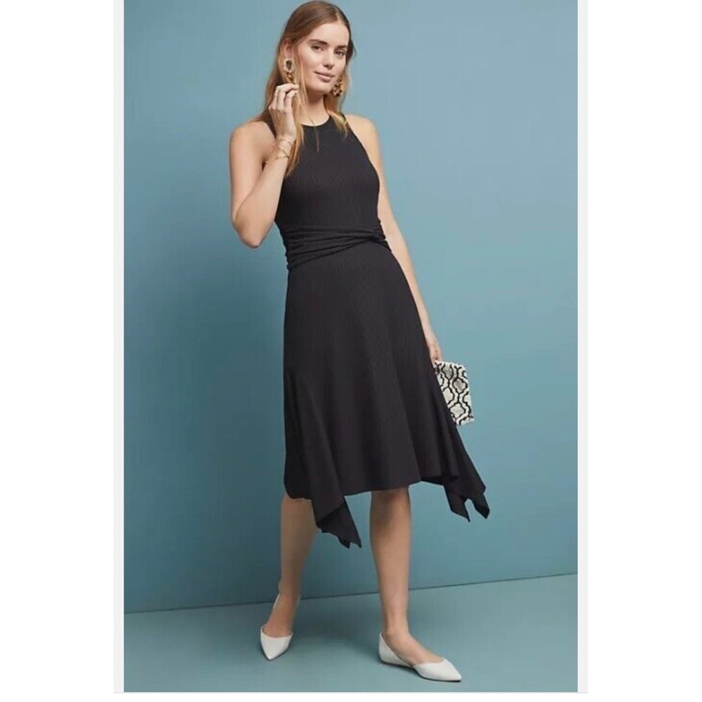 Anthropologie | Kingsolver Black Ribbed Knit Midi Dress M Black‎ Sleeveless